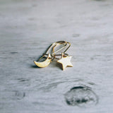 Moon Star Earrings, small gold earring, crescent moon, celestial earring, night sky earring, make a wish, gold moon earring, shooting star - Constant Baubling