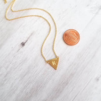 Gold Triangle Necklace, gold initial necklace, personalized necklace, flag necklace, small gold triangle, gold letter pendant delicate chain - Constant Baubling