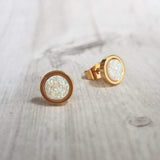 Gold Opal Stud Earrings - colorful faux opal druzy stone - round rough jagged rock - hypoallergenic stainless surgical steel post drusy - Constant Baubling