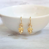 Gold Acorn Earrings, small acorn dangle, golden acorn, squirrel earring, tiny gold acorn, simple earrings, delicate fall earring, autumn ear - Constant Baubling