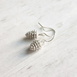 Silver Pine Cone Earrings - small matte silver plated mini pinecone charms on tiny silver plated hooks - minimalist and simple - Constant Baubling