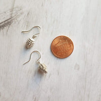 Silver Pine Cone Earrings - small matte silver plated mini pinecone charms on tiny silver plated hooks - minimalist and simple - Constant Baubling