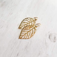 Gold Leaf Earrings, gold filigree leaf earring, cut out leaf earring, punched leaf earring, delicate, 14K SOLID GOLD or filled hook upgrade - Constant Baubling