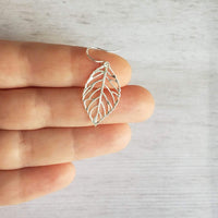 Silver Leaf Earrings - thin wispy modern outline filigree leaves - delicate cut out design - 14K SOLID GOLD or filled hook upgrade - Constant Baubling