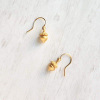 Golden Acorn Earrings, little acorns, shiny/matte gold, autumn earring, fall earring, squirrel earring, small acorns, lightweight dangle - Constant Baubling