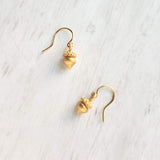 Golden Acorn Earrings, little acorns, shiny/matte gold, autumn earring, fall earring, squirrel earring, small acorns, lightweight dangle - Constant Baubling