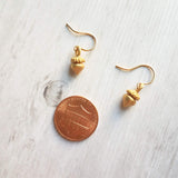 Golden Acorn Earrings, little acorns, shiny/matte gold, autumn earring, fall earring, squirrel earring, small acorns, lightweight dangle - Constant Baubling