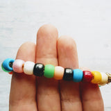 Pony Bead Bracelet, colorful bead bracelet, cord bracelet, faux glass bracelet, chunky bracelet, VSCO girl, assorted color big crow bead - Constant Baubling