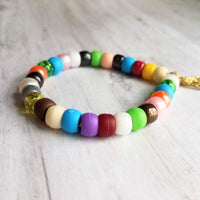 Pony Bead Bracelet, colorful bead bracelet, cord bracelet, faux glass bracelet, chunky bracelet, VSCO girl, assorted color big crow bead - Constant Baubling