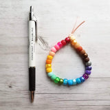Rainbow Bead Bracelet, big bead bracelet, chunky beads, pony bead bracelet, faux glass roller beads, multicolor bracelet, tie on cord, large - Constant Baubling