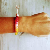 Rainbow Bead Bracelet, big bead bracelet, chunky beads, pony bead bracelet, faux glass roller beads, multicolor bracelet, tie on cord, large - Constant Baubling