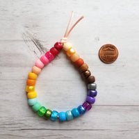 Rainbow Bead Bracelet, big bead bracelet, chunky beads, pony bead bracelet, faux glass roller beads, multicolor bracelet, tie on cord, large - Constant Baubling
