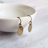 Antique Brass Disk Earrings, small bronze disk, disc earring, flat round earring, antique bronze, rustic earring, round dangle, thin circle - Constant Baubling