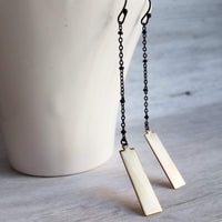 Long Drop Earrings - simple black chain gold drop rectangle - minimalist chic trendy hipster - custom length boho handmade hand crafted - Constant Baubling