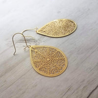 Gold Filigree Teardrop Earring, large statement earring, large drop earring, gold teardrop earring cut out earring large lightweight earring - Constant Baubling