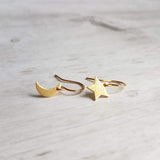 Moon & Star Earrings, gold crescent earring, gold moon earring, gold star earring, night sky earring, small gold earring, celestial earring - Constant Baubling