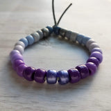 Purple Bead Bracelet, purple grey bracelet, gray bead bracelet, ombre bracelet, big pony bead bracelet, crow bead bracelet tie on adjustable - Constant Baubling