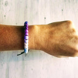 Purple Bead Bracelet, purple grey bracelet, gray bead bracelet, ombre bracelet, big pony bead bracelet, crow bead bracelet tie on adjustable - Constant Baubling