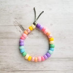 Pastel Rainbow Bracelet, pastel bead bracelet, tie on bracelet, cord bracelet, large crow beads, faux glass bead bracelet, chunky mix colors - Constant Baubling