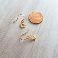 Sun Earrings - gold sunshine earring, gold sun earring, sunshine earring, sunny earring, sun ray earring, tiny sun earring, small sun charm - Constant Baubling