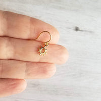 Sun Earrings - gold sunshine earring, gold sun earring, sunshine earring, sunny earring, sun ray earring, tiny sun earring, small sun charm - Constant Baubling