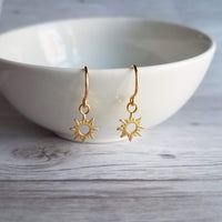 Sun Earrings - gold sunshine earring, gold sun earring, sunshine earring, sunny earring, sun ray earring, tiny sun earring, small sun charm - Constant Baubling