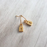 Gold Padlock Earrings, tiny padlock earring, little lock earring, lock dangle earring, gold lock charm, commitment gift, small gold lock - Constant Baubling