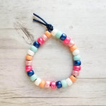 Preppy Bracelet, designer inspired, large bead bracelet, big bead bracelet pony roller bracelet crow beads faux glass chunky pink blue peach - Constant Baubling