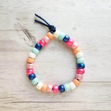 Preppy Bracelet, designer inspired, large bead bracelet, big bead bracelet pony roller bracelet crow beads faux glass chunky pink blue peach - Constant Baubling