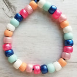 Preppy Bracelet, designer inspired, large bead bracelet, big bead bracelet pony roller bracelet crow beads faux glass chunky pink blue peach - Constant Baubling