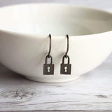 Tiny Padlock Earrings, little lock earrings, padlock charm, black earring, gunmetal earring, black gunmetal lock, promise commitment gift - Constant Baubling