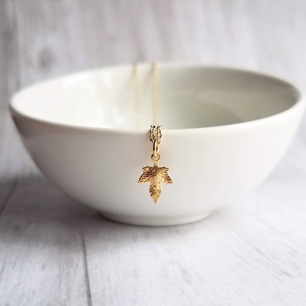 Maple Leaf Necklace, tiny gold leaf, leaf pendant, gold leaf charm, delicate necklace, 14K gold fill chain opt, Toronto necklace autumn gift - Constant Baubling