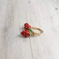 Small Strawberry Earrings, tiny strawberries, little red fruit earring, strawberry jewelry, strawberry dangle, gold strawberry charm - Constant Baubling