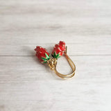 Small Strawberry Earrings, tiny strawberries, little red fruit earring, strawberry jewelry, strawberry dangle, gold strawberry charm - Constant Baubling