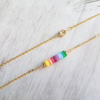 Rainbow Necklace, colorful necklace, multicolor necklace, gold rainbow necklace, cheerful necklace, pride necklace, rainbow disk necklace - Constant Baubling
