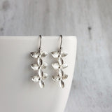Flower Cascade Earrings - little silver bridal/wedding bridesmaid jewelry - small shiny dainty trillium - .925 sterling silver hook option - Constant Baubling