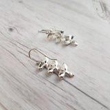 Flower Cascade Earrings - little silver bridal/wedding bridesmaid jewelry - small shiny dainty trillium - .925 sterling silver hook option - Constant Baubling
