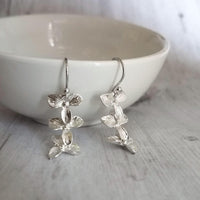 Flower Cascade Earrings - little silver bridal/wedding bridesmaid jewelry - small shiny dainty trillium - .925 sterling silver hook option - Constant Baubling