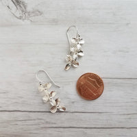 Flower Cascade Earrings - little silver bridal/wedding bridesmaid jewelry - small shiny dainty trillium - .925 sterling silver hook option - Constant Baubling