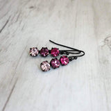 Purple Crystal Earrings, purple earring, hot pink earring, fuchsia earring, matte black earrings, dainty purple earring, small black earring - Constant Baubling