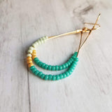 Beaded Gold Teardrop Earrings, large gold tear drop earring, beaded teardrop seed bead earring delicate blue green mint matte gold turquoise - Constant Baubling