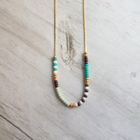 Seed Bead Necklace, color block necklace, beaded chain, thin gold chain, aqua mint purple turquoise, colorful delicate necklace, tiny bead - Constant Baubling