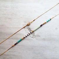 Seed Bead Necklace, color block necklace, beaded chain, thin gold chain, aqua mint purple turquoise, colorful delicate necklace, tiny bead - Constant Baubling