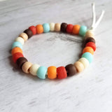 Orange Blue Brown Bracelet, 70s colors, large pony bead bracelet, tie on bracelet, cord bracelet, big faux glass beads, chunky bead bracelet - Constant Baubling