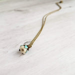 Little Flower Necklace - delicate boho blossom pendant in vanilla cream - mint aqua patina leaves - thin fine antique brass/bronze chain - Constant Baubling