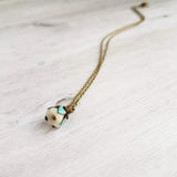 Little Flower Necklace - delicate boho blossom pendant in vanilla cream - mint aqua patina leaves - thin fine antique brass/bronze chain - Constant Baubling