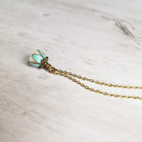 Little Flower Necklace - delicate boho blossom pendant in vanilla cream - mint aqua patina leaves - thin fine antique brass/bronze chain - Constant Baubling