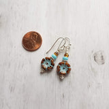 Hibiscus Earrings, turquoise brown earring, glass flower earring, brown aqua earring, patina earring, flower earrings amber sky blue earring - Constant Baubling