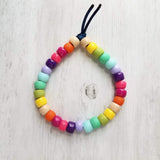 Rainbow Bracelet, large chunky bracelet, pony bead bracelet, tie on cord, cord bracelet, faux stone bracelet, faux glass beads, happy color - Constant Baubling