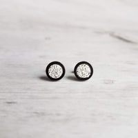 Black Stud Earrings, black silver earring, black earring, silver stud, druzy earring, silver druzy stainless steel earring, small round stud - Constant Baubling